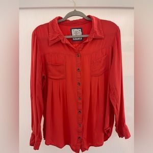 Bright Bold Red/Coral Style & Co button Up Blouse Top | Size Large